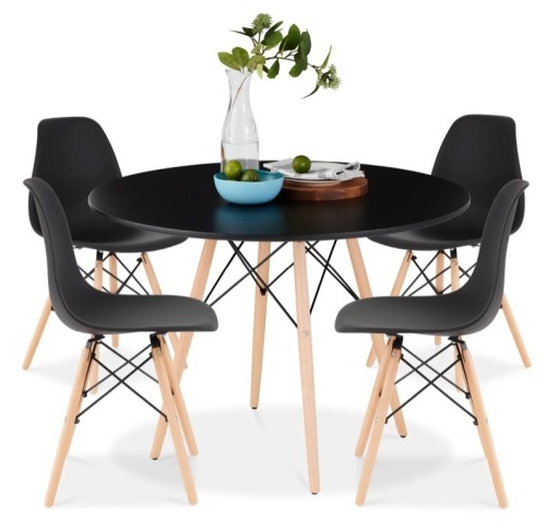 5-Piece Mid-Century Modern Dining Set w/ 4 Chairs, Wooden Legs, Metal Frame