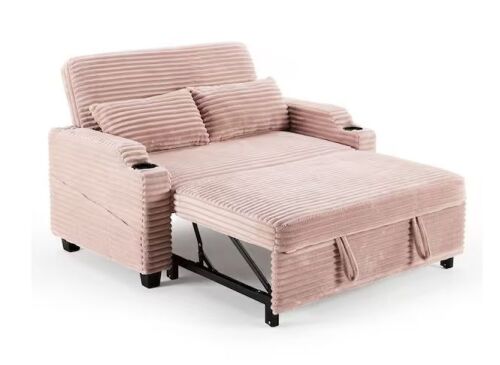50 in. Pink Corduroy Twin Size Sofa Bed Pull Out Sofa for Small Space