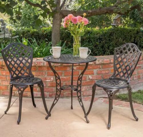 Black 3-Pieces Cast Aluminum Patio Outdoor Bistro Set