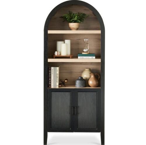 72" Tall Arched Pantry Cabinet w/ Doors, 5-Tier Storage Cabinet w/ Shelves