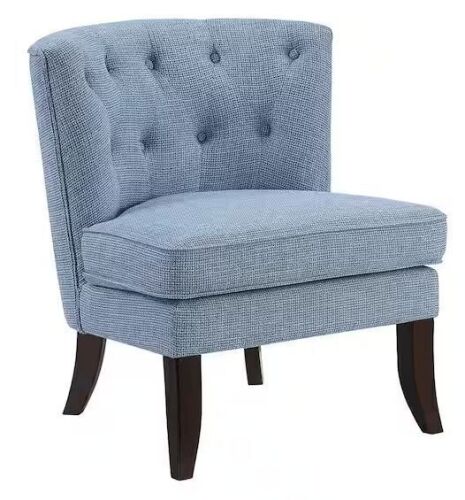 Lazzara Rachael Blue Textured Fabric Upholstery Button Tufted Back Accent Armless Chair