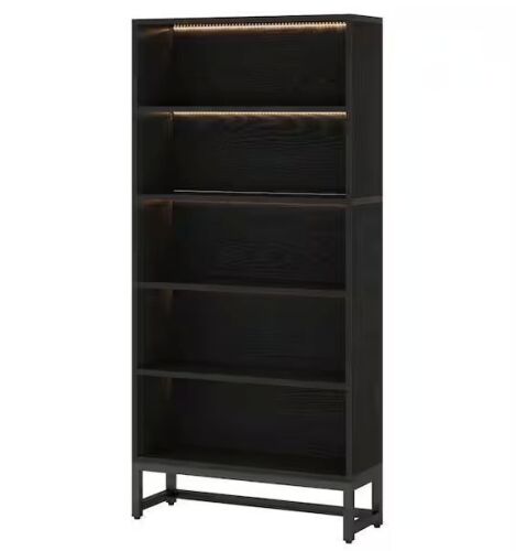 71 in. Tall Black 5-Shelves Standard Wooden Bookcase with Open Storage and LED Strips