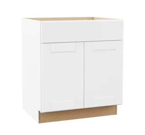 Hampton Bay Shaker 30 in. W x 24 in. D x 34.5 in. H Assembled Base Kitchen Cabinet in Satin White