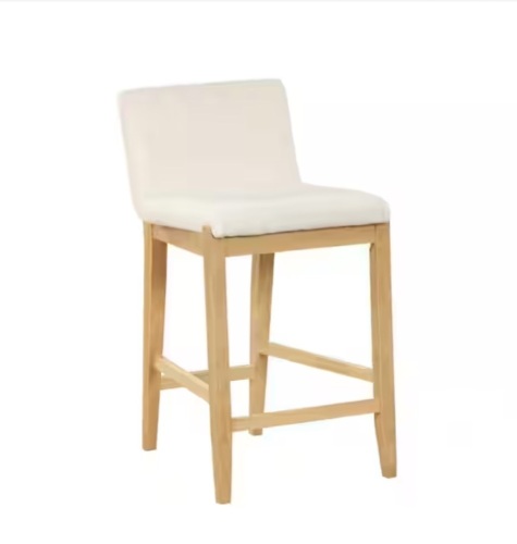 Nathan James Gracie 24 in. Modern Counter Height Wood Bar Stool w/ Back, Textured Linen Upholstery, Cream Boucle/Warm Pine