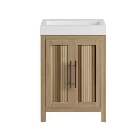 Glacier Bay Cargrove 24 in. Single Sink Oak Bath Vanity with White Resin Composite Top - Scratch in Top, Light Cabinet Blemish
