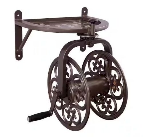 LIBERTY GARDEN 125 ft. Bronze Steel Rotating Wall Mounted Garden Hose Reel - Damaged Knob