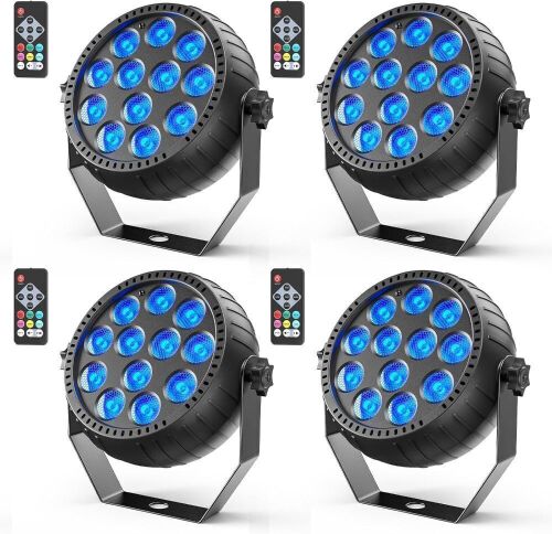 2200mAh Battery Powered LED Par Lights with Remote & Sound Activated, 12 RGB, 4 pack