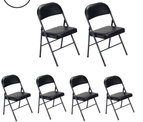 6 Pack Folding Chairs Cushioned Padded Seat Metal Frame