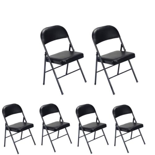 6 Pack Folding Chairs Cushioned Padded Seat with Metal Frame