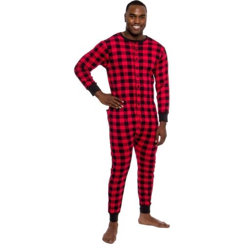 Lot of (12) Ross Michaels Men's Buffalo Plaid One Piece Pajamas with Butt Flap, XXL