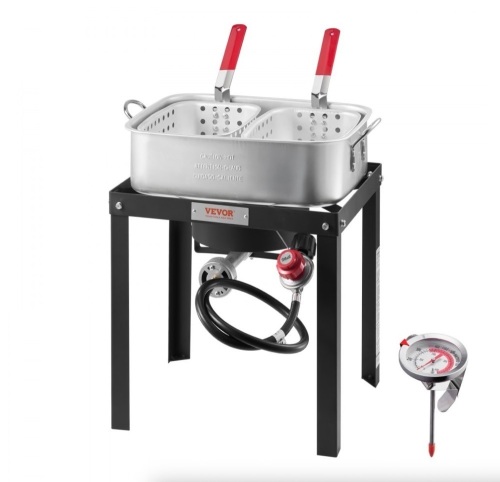 VEVOR 18 Qt Aluminum Propane Outdoor Deep Fryer with Double Basket, Thermometer and 58,000 BTUs Propane Burner