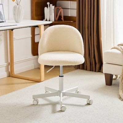 VINGLI Comfy Small Office Teddy Chair with Wheels