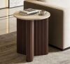 CHRISTOPHER KNIGHT HOME Vienna Modern 17.8 in. Brown Round Marble Pattern Stone Top End Table with Wood Base