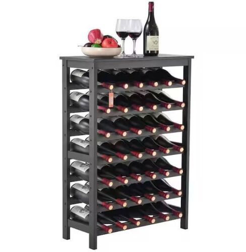 7-Tier Freestanding 42-Bottle Bamboo Wine Rack with Table Top