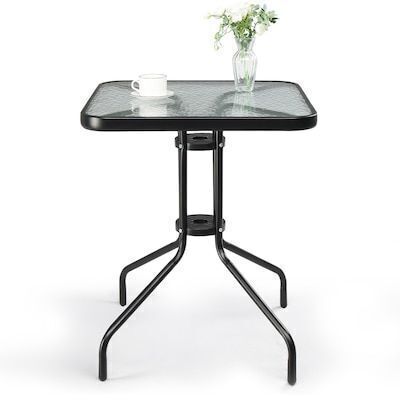 VINGLI 24-in Rectangular Steel Tempered Glass Patio Table
