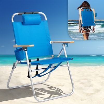VINGLI 17-in Aluminum Backpack Beach Chair with Adjustable Straps 3-Position Reclining