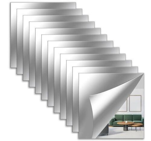 12 in. W x 12 in. H Modern Square Frameless Full Length Stick On Wall Mirror Tiles, 12 pc