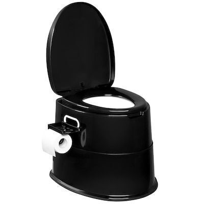 VINGLI Portable Toilet with Detachable Inner Bucket Removable Paper Holder Black