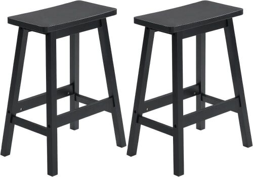 VINGLI 24 Inch Solid Wood Saddle Barstool, Set of 2