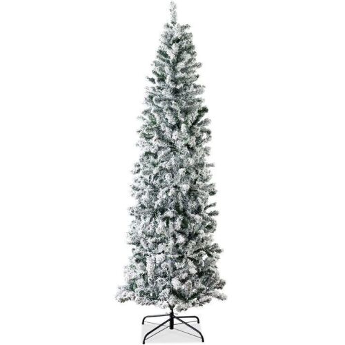 7.5' Snow Flocked Artificial Pencil Christmas Tree w/ Stand