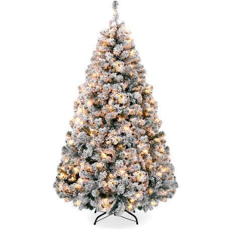 7.5' Pre-Lit Snow Flocked Artificial Pine Christmas Tree w/ Warm White Lights