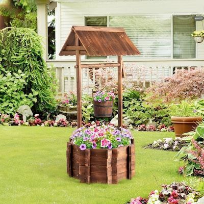 VINGLI 21.5-in W x 45.5-in H Wooden Wishing Well