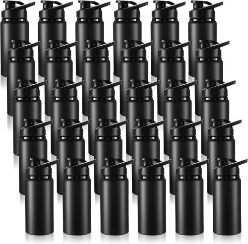 30 Pack Aluminum Reusable Water Bottle, Snap Lid, 17oz, Black