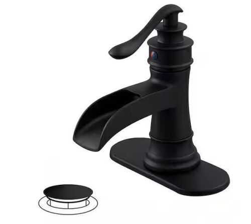 BWE Waterfall Single Hole Single-Handle Low-Arc Bathroom Faucet With Pop-up Drain Assembly In Matte Black