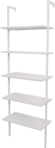 5-Tier White Tall Narrow Ladder Bookshelf