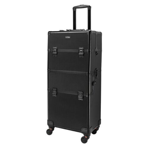 Omysalon 2-in-1 Aluminum Rolling Makeup Cosmetic Organizer Train Case