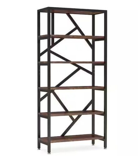 TRIBESIGNS WAY TO ORIGIN Hamilton 70.9 in. Rustic Brown Wood 6-Shelf Etagere Bookcase with Open Back, 11.8"D x 31.5"W x 70.87"H