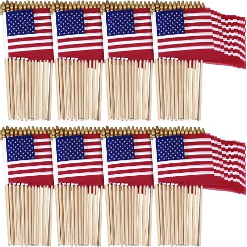 150 Pack Small American Flags on Sticks, 4 x 6 in