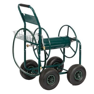 VINGLI 300FT 4-Wheel Garden Hose Reel Cart with Storage Basket