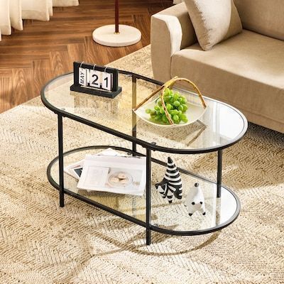 VINGLI 38W x 18H Oval Coffee Table with 2-Tier Shelf