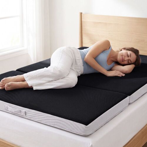 TwinXL 4in Portable Mattress Topper, Tri-Fold Mattress Pad - Onyx Black