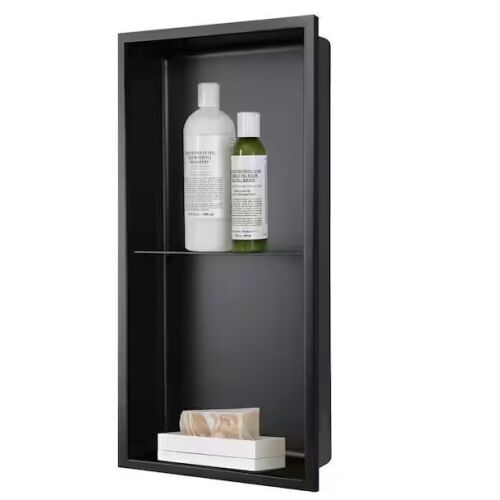 AKDY 12 in. W x 24 in. H x 4 in. D 18-Gauge Stainless Steel Double Shelf Bathroom Shower Wall Niche in Matte Black