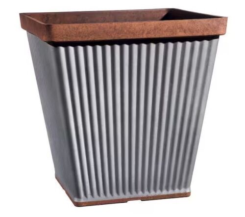 CHG Spokane Galvanized Resin Square Planter with Copper Rim (14 in. L x 14 in. W x 14 in. H)