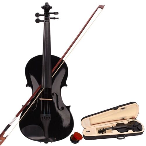 4/4 Full Size Acoustic Violin Fiddle Black with Case