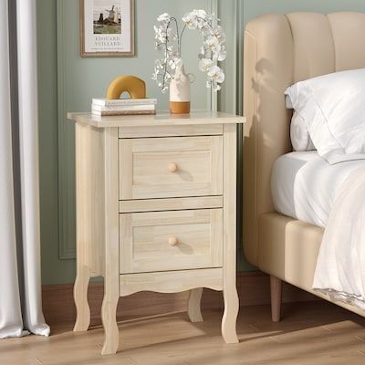 VINGLI 11.8D x 15.7W x 23.6H 2-Drawers Unfinished Solid Wood Nightstand
