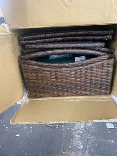 3-Piece Outdoor Patio Wicker Bistro Set w/ Side Storage Table