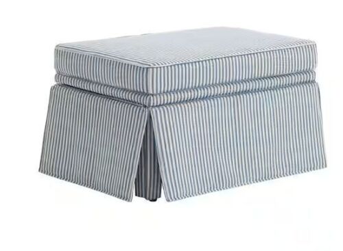 Pinstripe Blue Chenille Rectangle Storage Ottoman