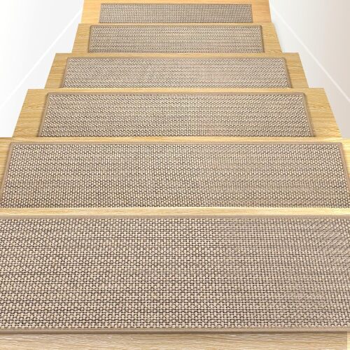 8" X 30" Linen Carpet Stair Treads for Wooden Steps Indoor, 15 Pack | Non Slip Stair Runner for Wood Stairs, Peel and Stick Stair Rugs for Elders & Dogs, Washable Self-adhesive Backing, Reusable