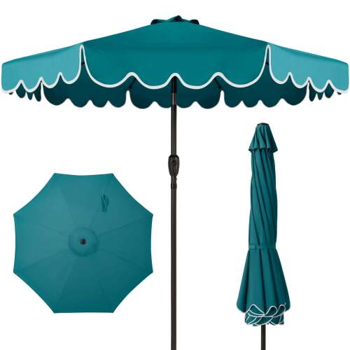 9ft Patio Market Umbrella, Scallop Trim, UV-Fade-Resistant, Crank & Tilt