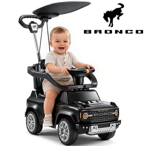 iYofe Ford Bronco 3-in-1 Toddler Push Car for Ages 1-3, Ride On Toy with Adjustable Parent Handle, Canopy, Safety Guardrail, Horn & Silent Wheels, Push Car for Toddlers