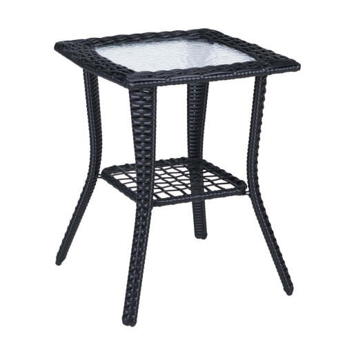 Outdoor Wicker Side Table with Tempered Glass Top