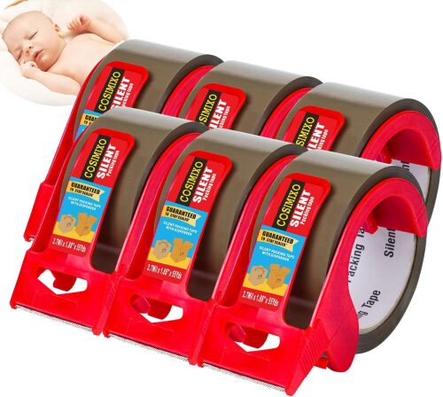6-Pack No Noise Brown Packing Tape with Dispenser,2.7mil x 1.88" x 55Yds Heavy Duty Noiseless Packing Tape,Packaging Tape for Shipping, Industrial Grade Moving Tape for Boxes COSIMIXO
