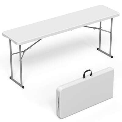 6 FT Narrow Folding HDPE Table/Folded in Half Table with Sturdy Metal Frame Perfect for Buffet Seminar Party