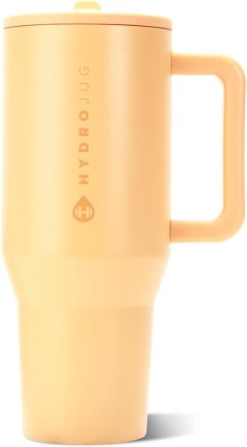HydroJug Traveler 32oz, Insulated Tumbler with Handle & Straw, Marigold | Triple wall insulated, flip straw lid, leak-resistant, stainless steel, cup holder friendly, BPA-free, dishwasher safe