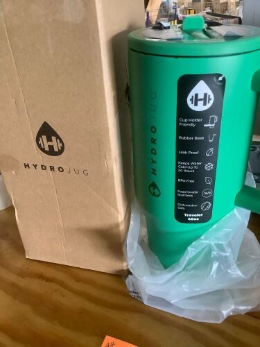 hydrojug traveler 40oz insulated tumbler with handle & straw, Kelly Green