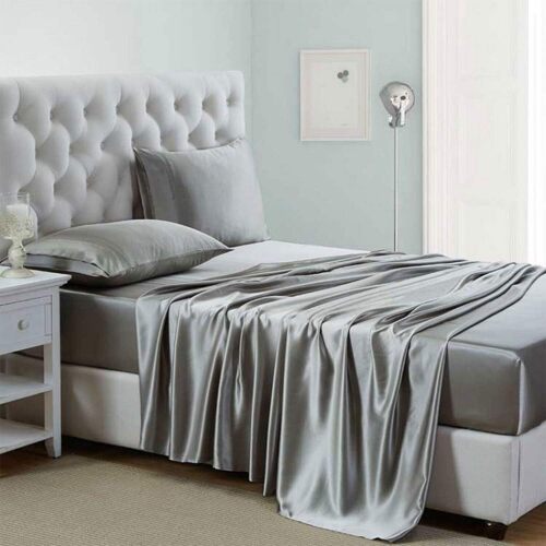 Lanest Housing Silk Satin Sheets, Twin Size Satin Bed Sheet Set with Deep Pockets, Cooling Soft and Hypoallergenic Satin Sheets Twin - Light Gray